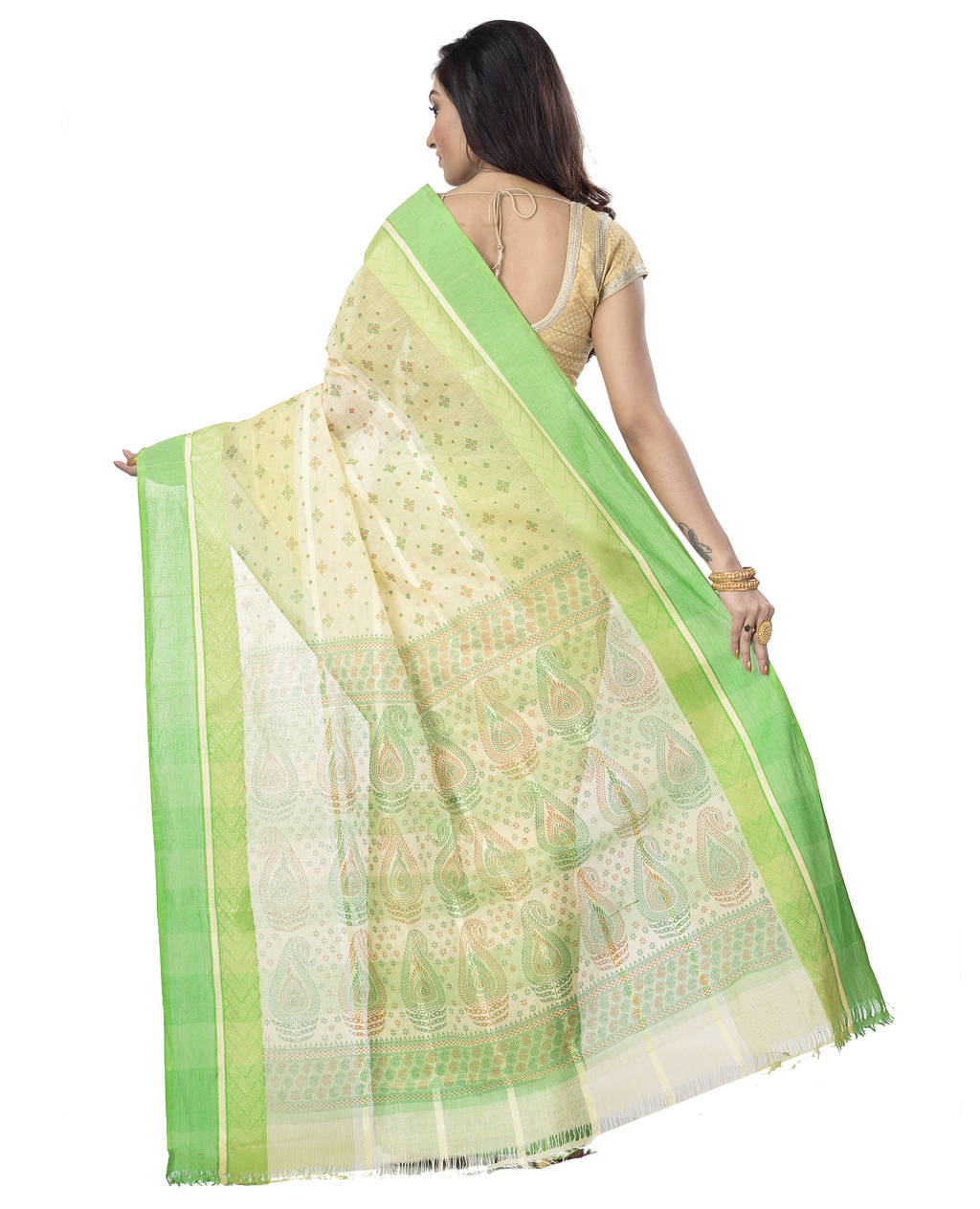 Green Pure Cotton ANARKOLI PRINT Tant Saree Print (4070)